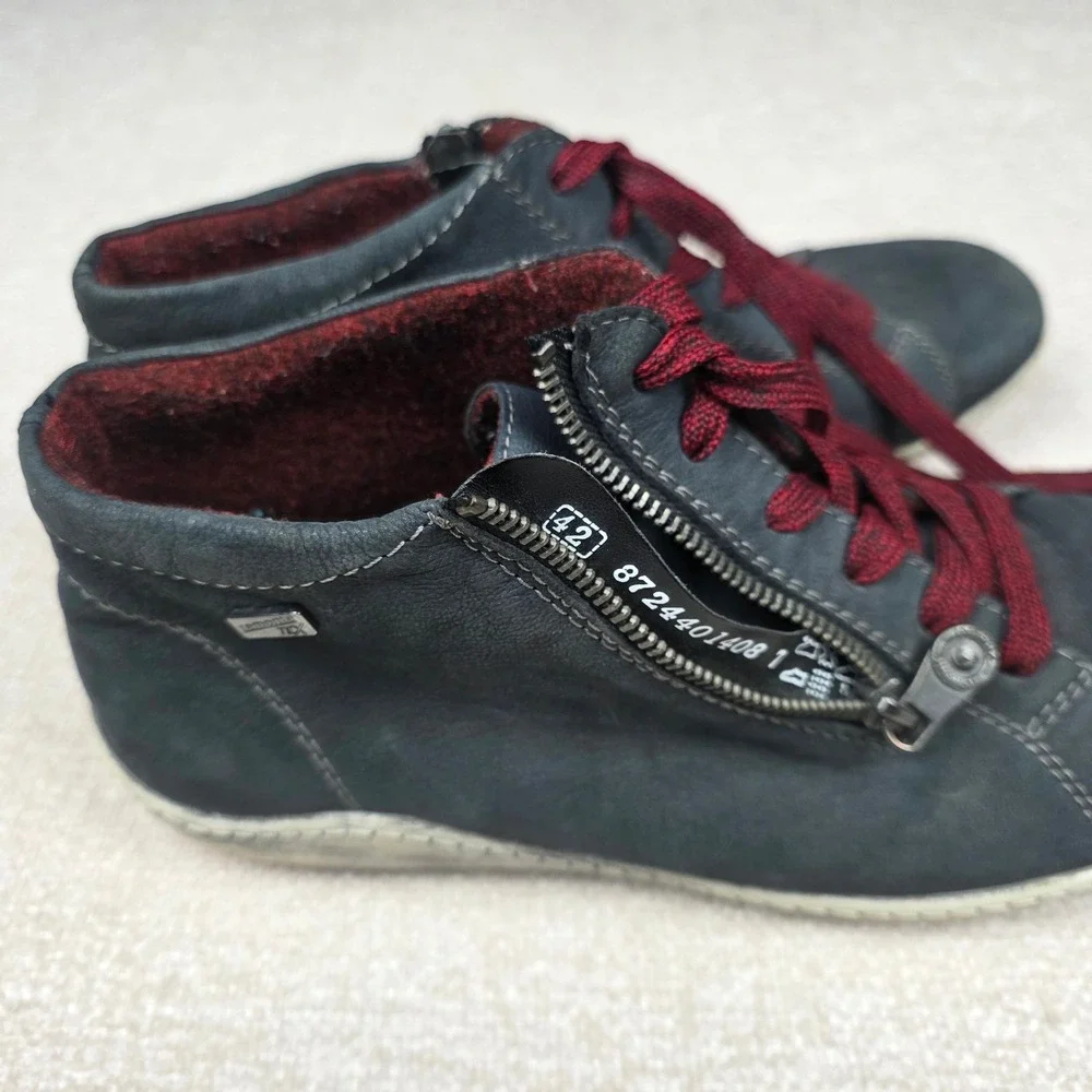 Remonte Tex Womens Leather High Top Sneakers Side Zip Boots Red Sole Size 42